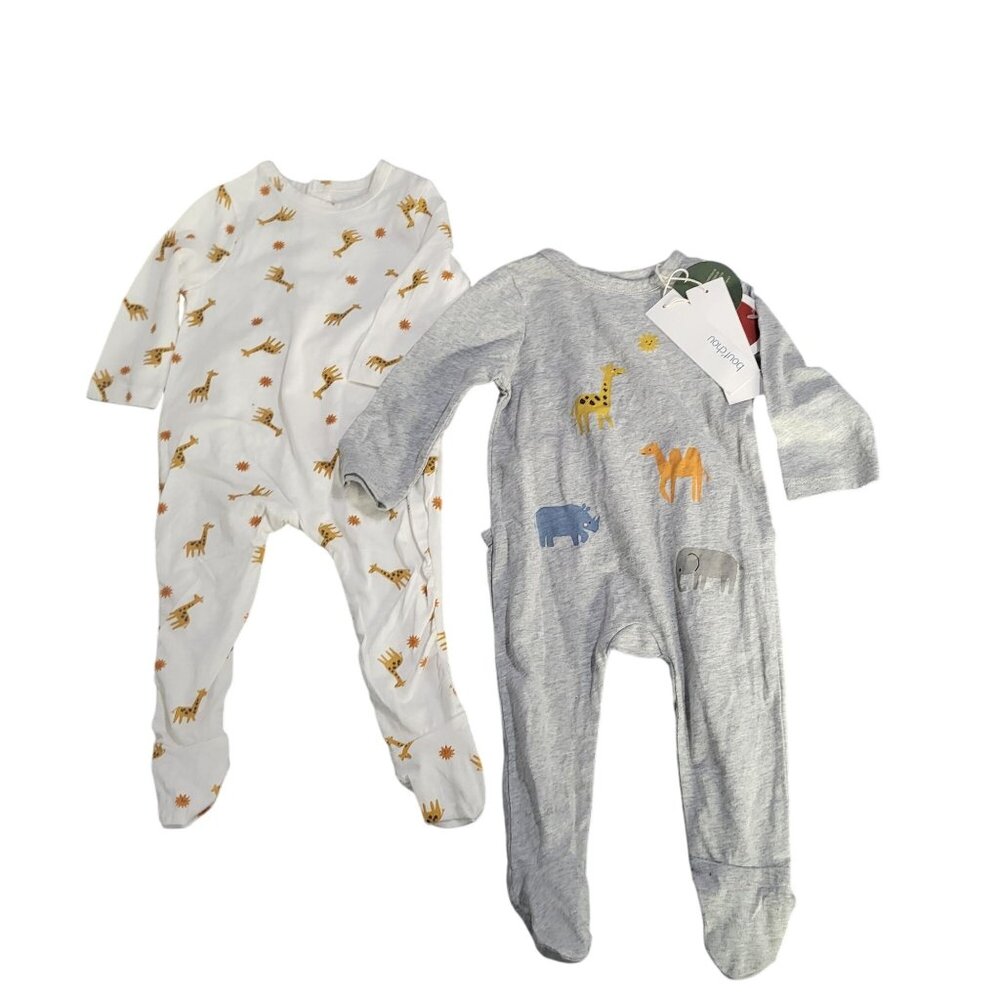 bout'chou Unisex Baby Footie Sleepers One Piece 2 pc set Giraffe Zoo Animals NWT